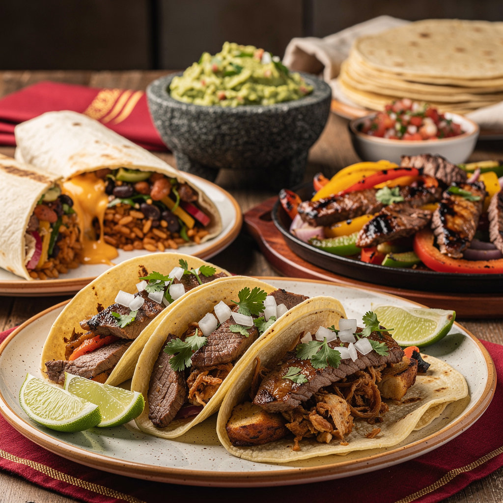 Signature Aztec Tacos and traditional Mexican dishes